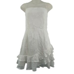 Lulus White Floral Jacquard Ruffle Mini Dress Size M Sleeveless Tiered Bridal